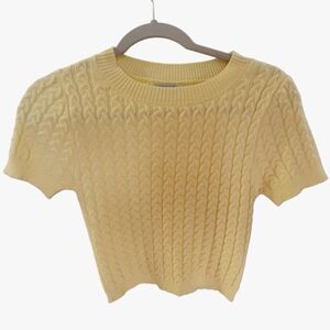 Fitz + Eddi Cropped Cable Knit Short Sleeve Sweater